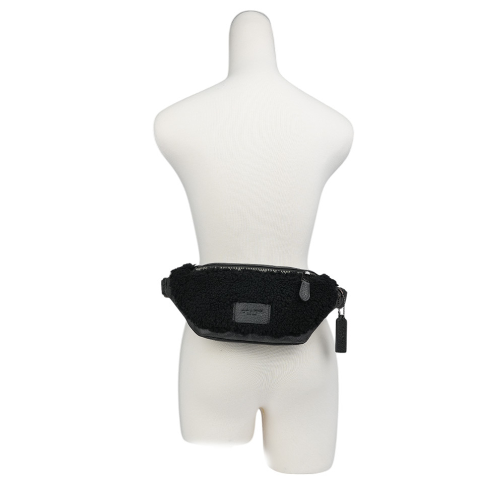 【COACH】Warren 塗層帆布及羊毛皮迷你腰包/胸口包(黑色) CY884 JIO1U