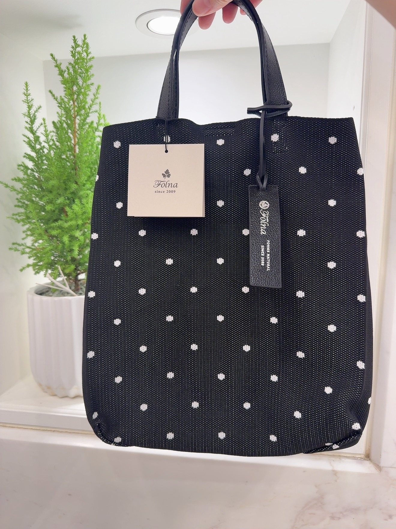 皮革手柄針織購物袋