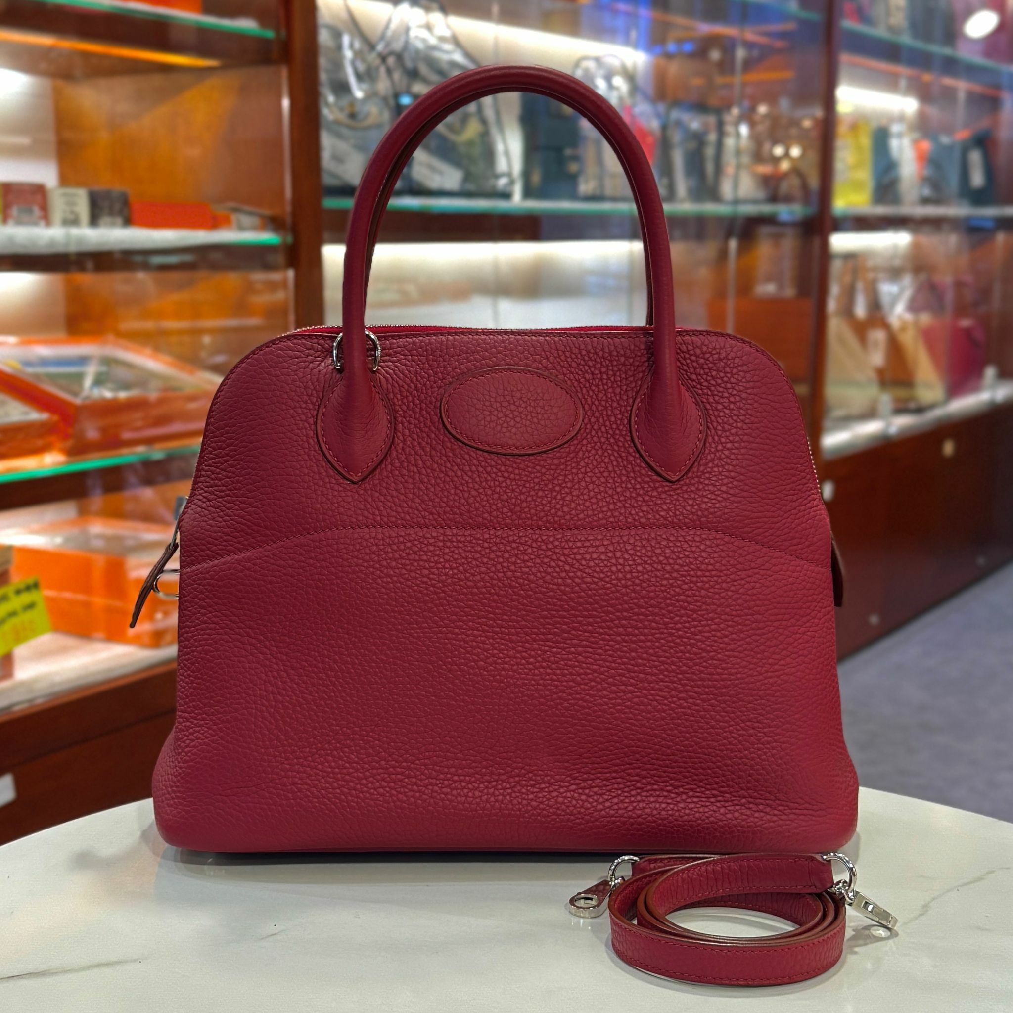 95%NEW二手HERMES BOLIDE 31 寶石紅TC皮/銀扣 B5/RUBIS PHW #香榭站正品