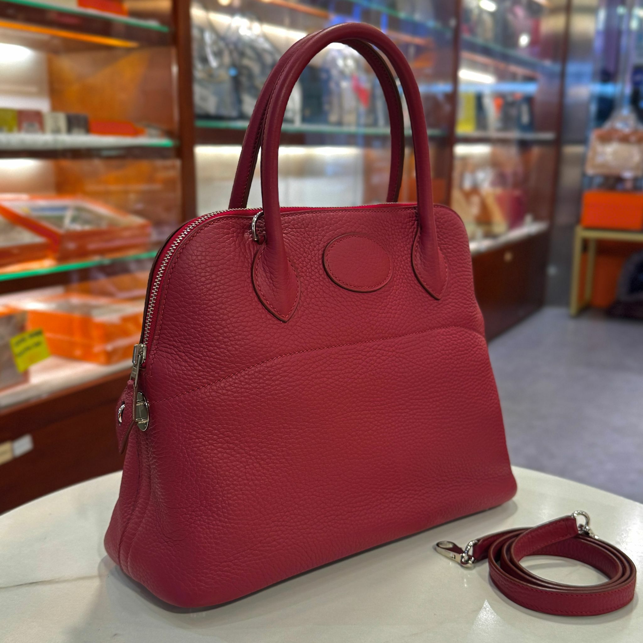 95%NEW二手HERMES BOLIDE 31 寶石紅TC皮/銀扣 B5/RUBIS PHW #香榭站正品