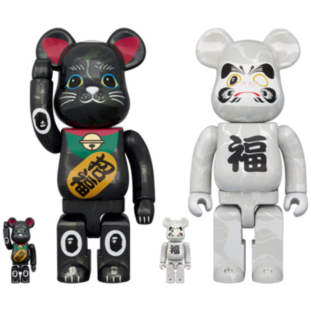 BAPE(R) 招き猫 黒メッキ／達磨 白メッキ 100％ & 400％ 4PCS SET BE@RBRICK
