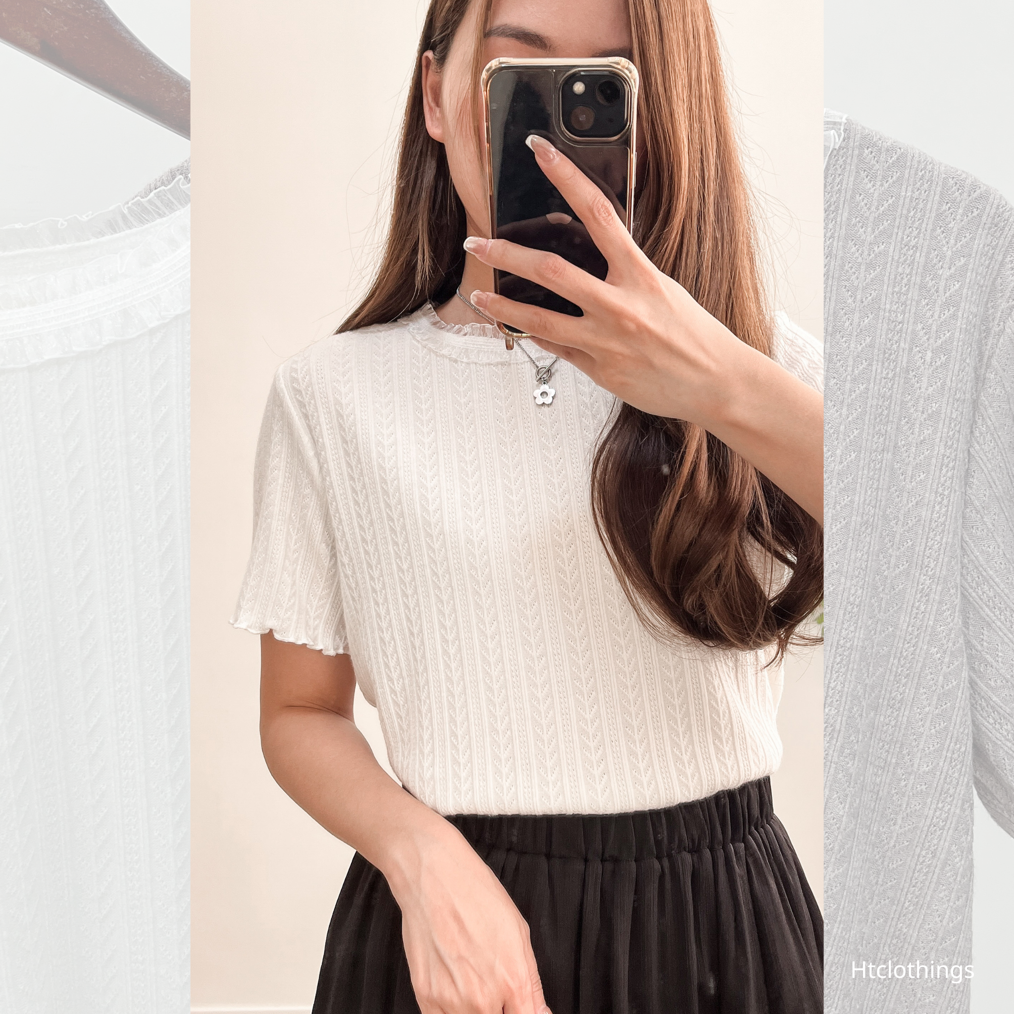 預訂｜透透皺皺領織紋Top (2色入)