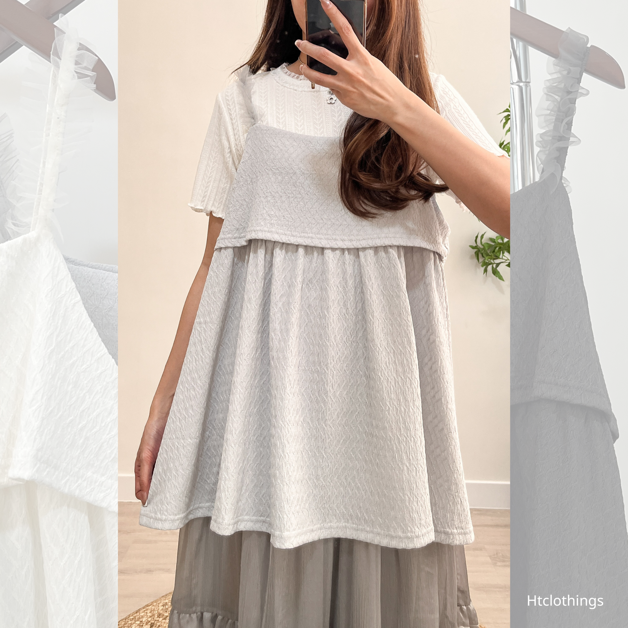 預訂| 日系感紗紗吊帶壓紋外搭 ( 三色入 )