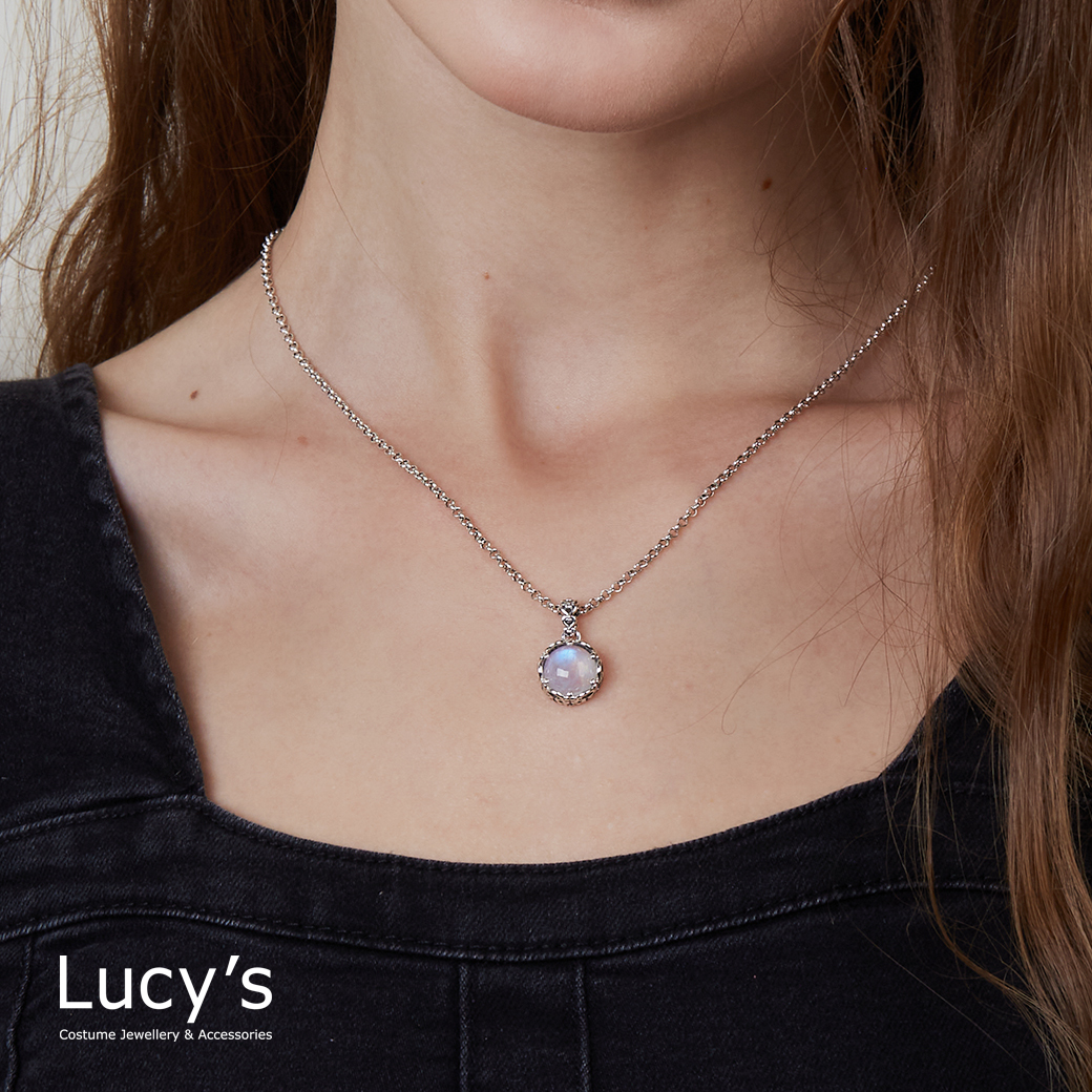 925純銀 靜月月光石 硫化項鍊 (120274)