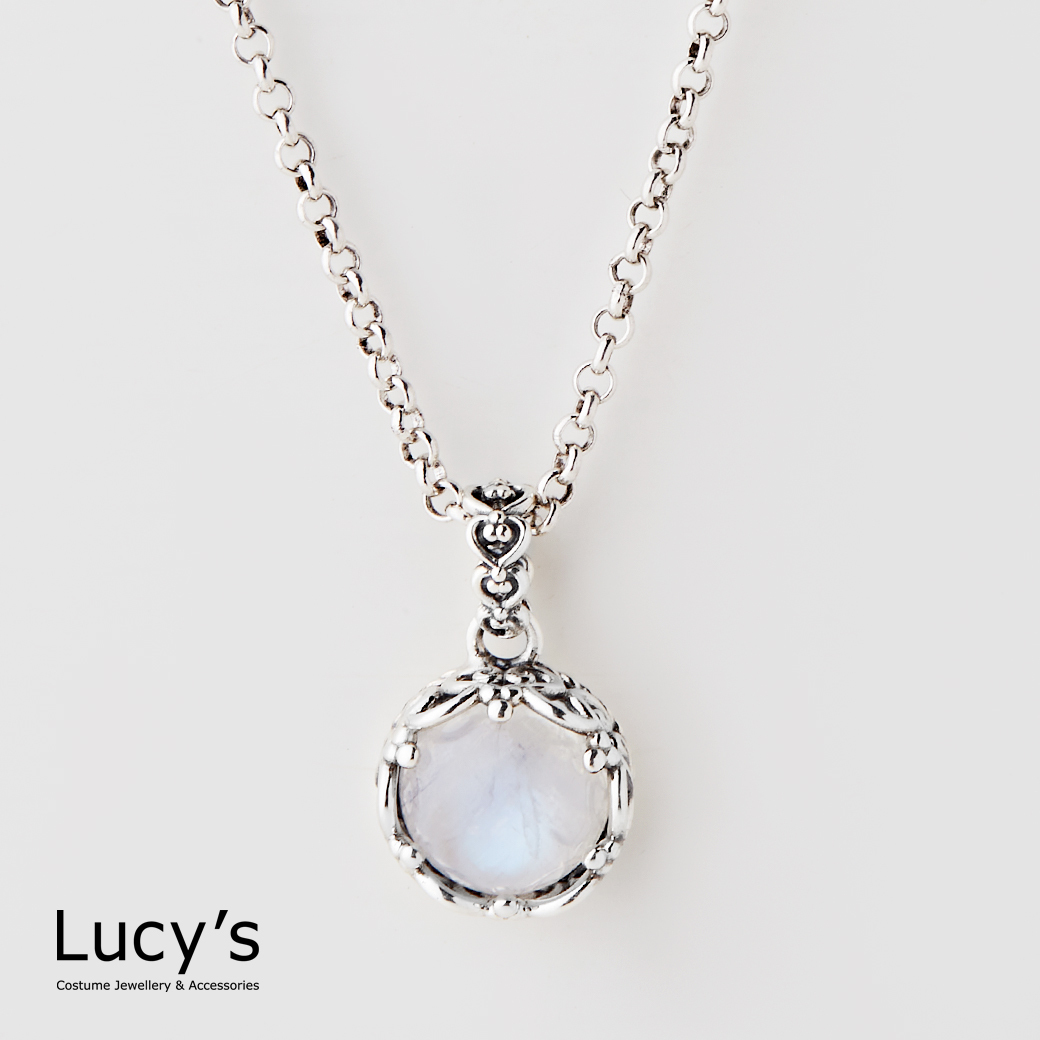 925純銀 靜月月光石 硫化項鍊 (120274)