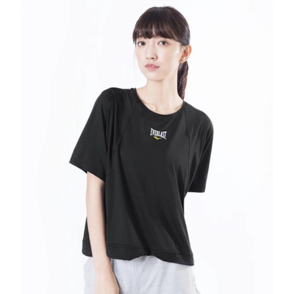 EVERLAST 短T 黑 胸前小LOGO 韻律機能 短版 T恤 休閒 女 4122107920