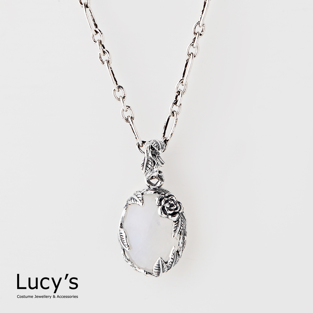 925純銀 葉掩月光石 硫化項鍊 (76979)