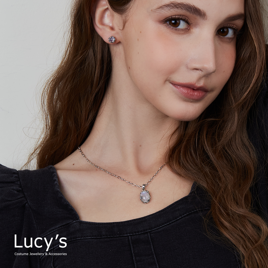 Lucy's-925純銀葉掩月光石硫化項鍊(76979)