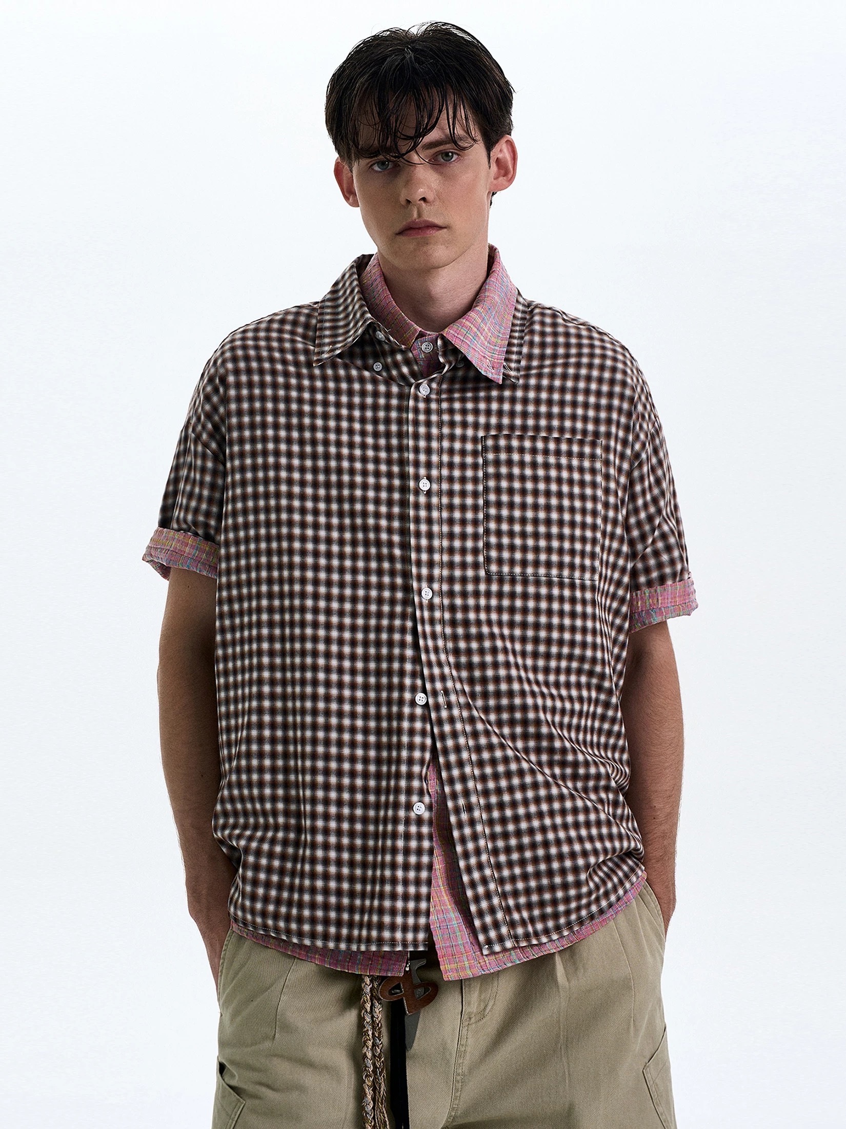 SIMPLEACTION 復古vintage格紋短袖襯衫