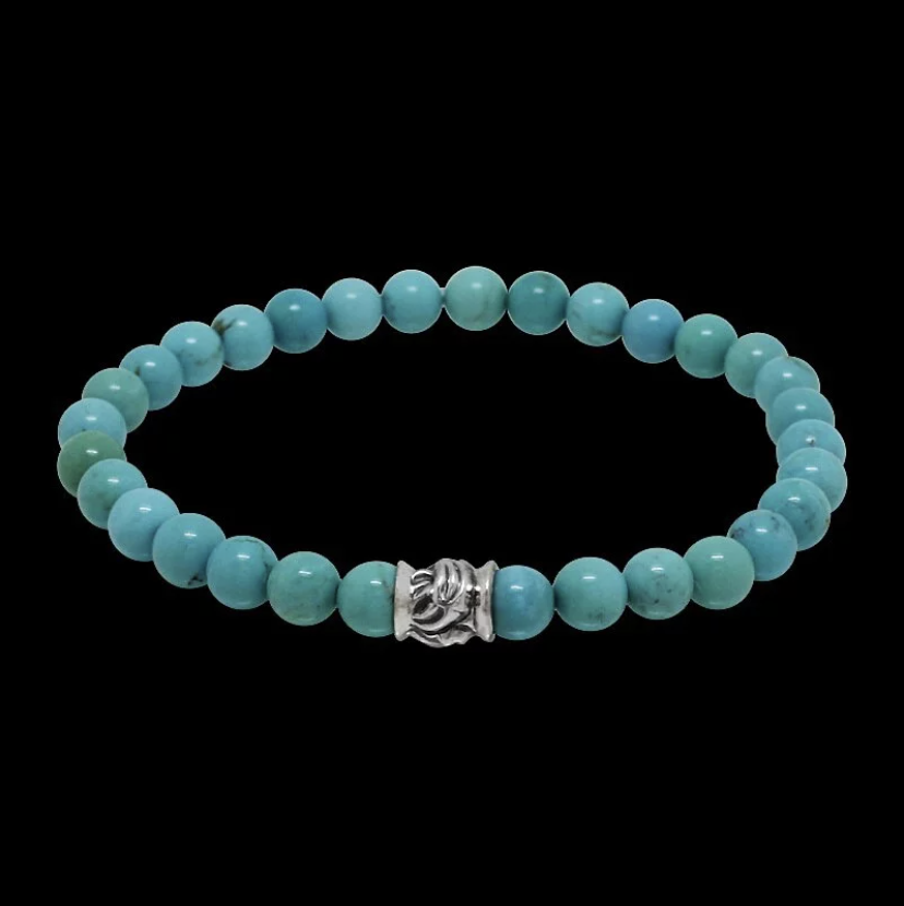 MF 6mm Stone Bracelet Silver W/ Hawk Bead