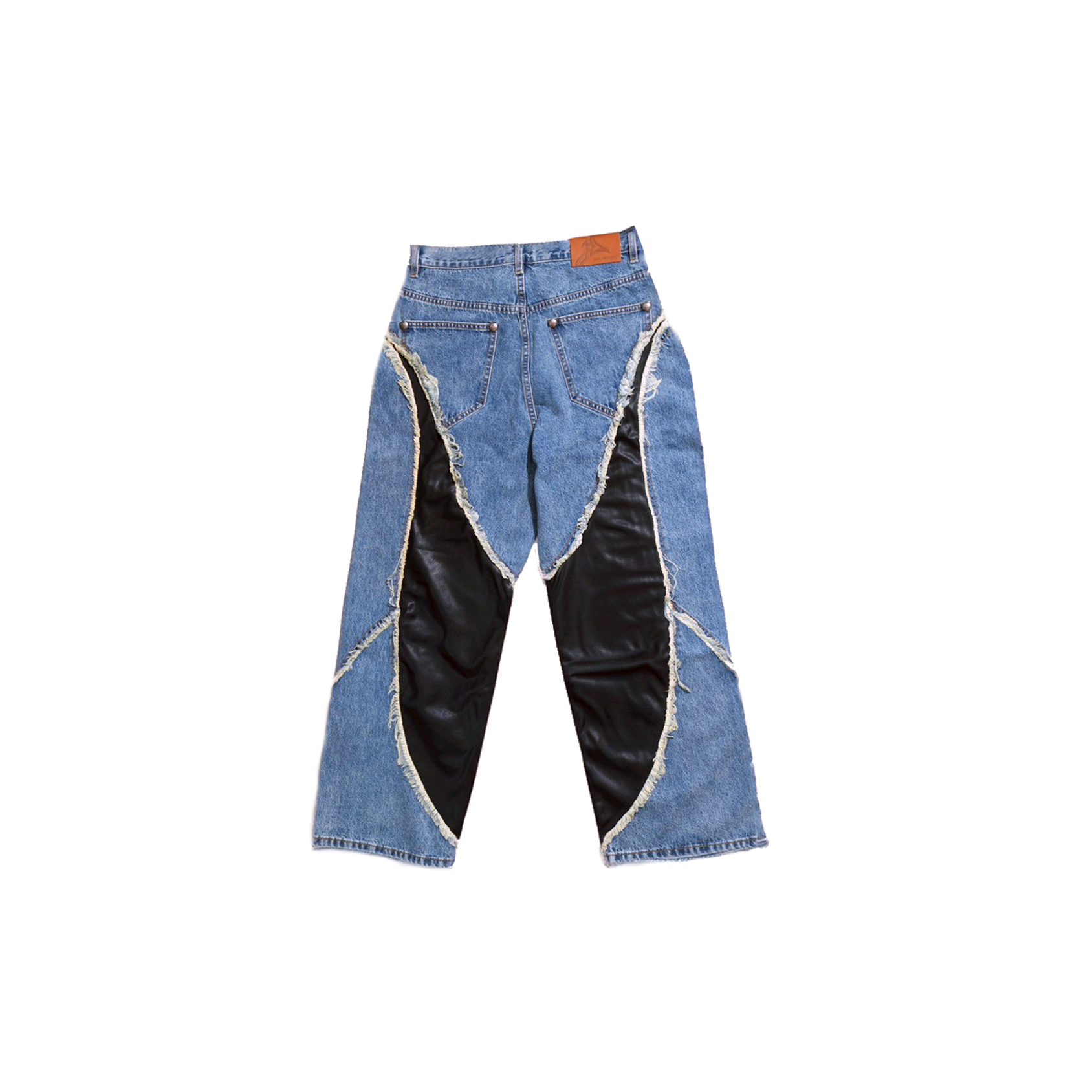 LEATHER DENIM PANTS / 皮革拼接丹寧褲