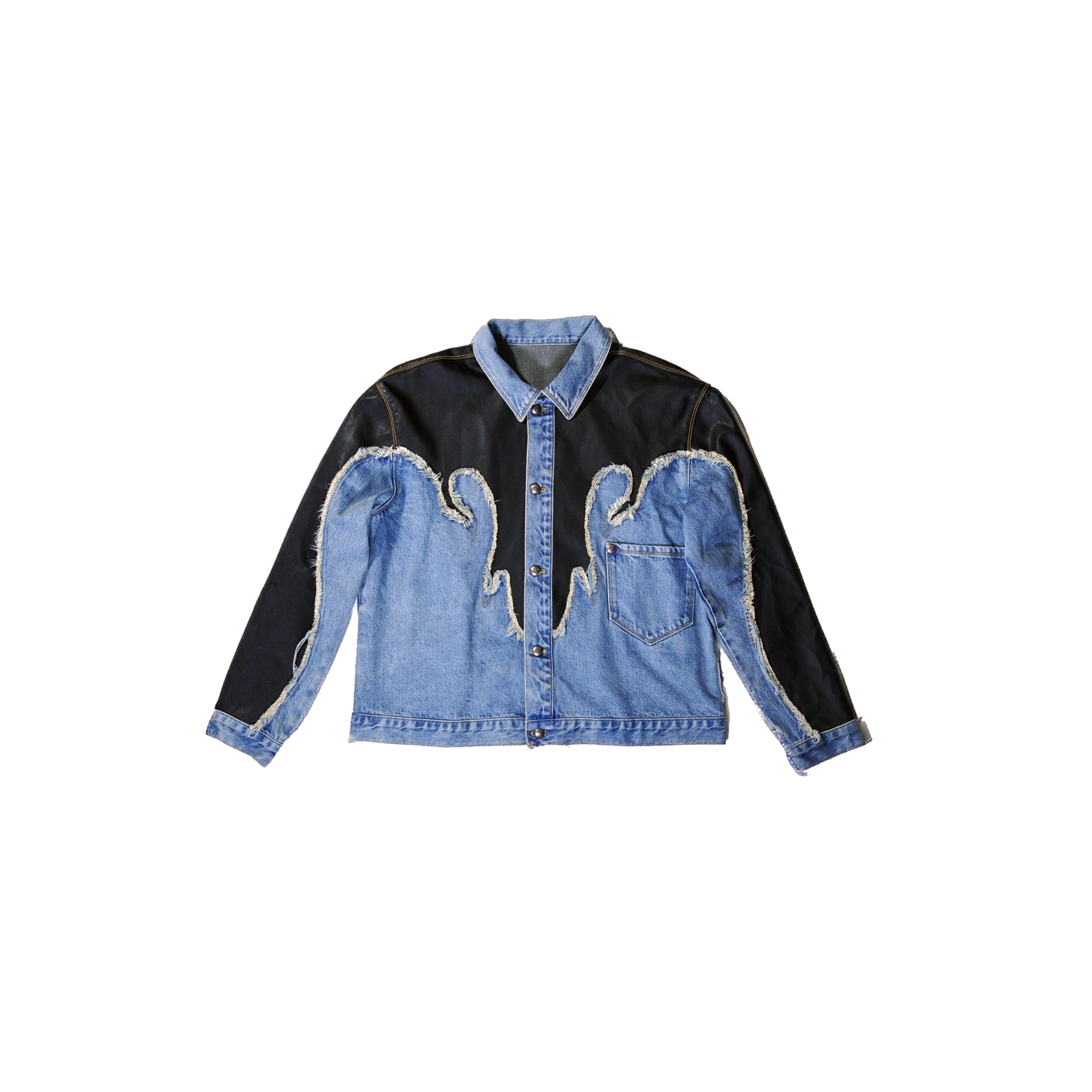《預購》 LEATHER DENIM JACKET / 皮革拼接丹寧外套