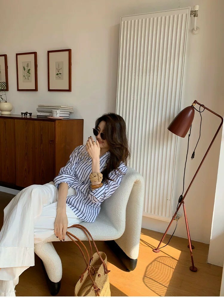 雲朵白褲管壓褶造型直筒西裝長褲S-XL (Elegant & Love)