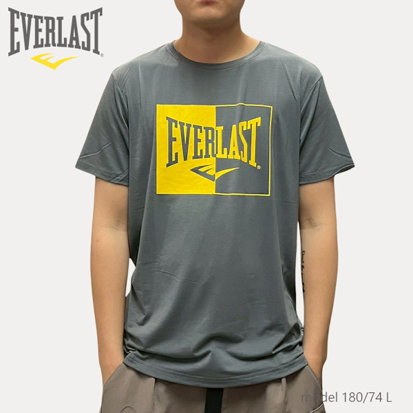 EVERLAST 短T 灰黃 方塊LOGO 運動 短袖 男 4221807010