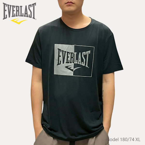 EVERLAST 短T 黑灰 方塊LOGO 運動 短袖 男 4221807020