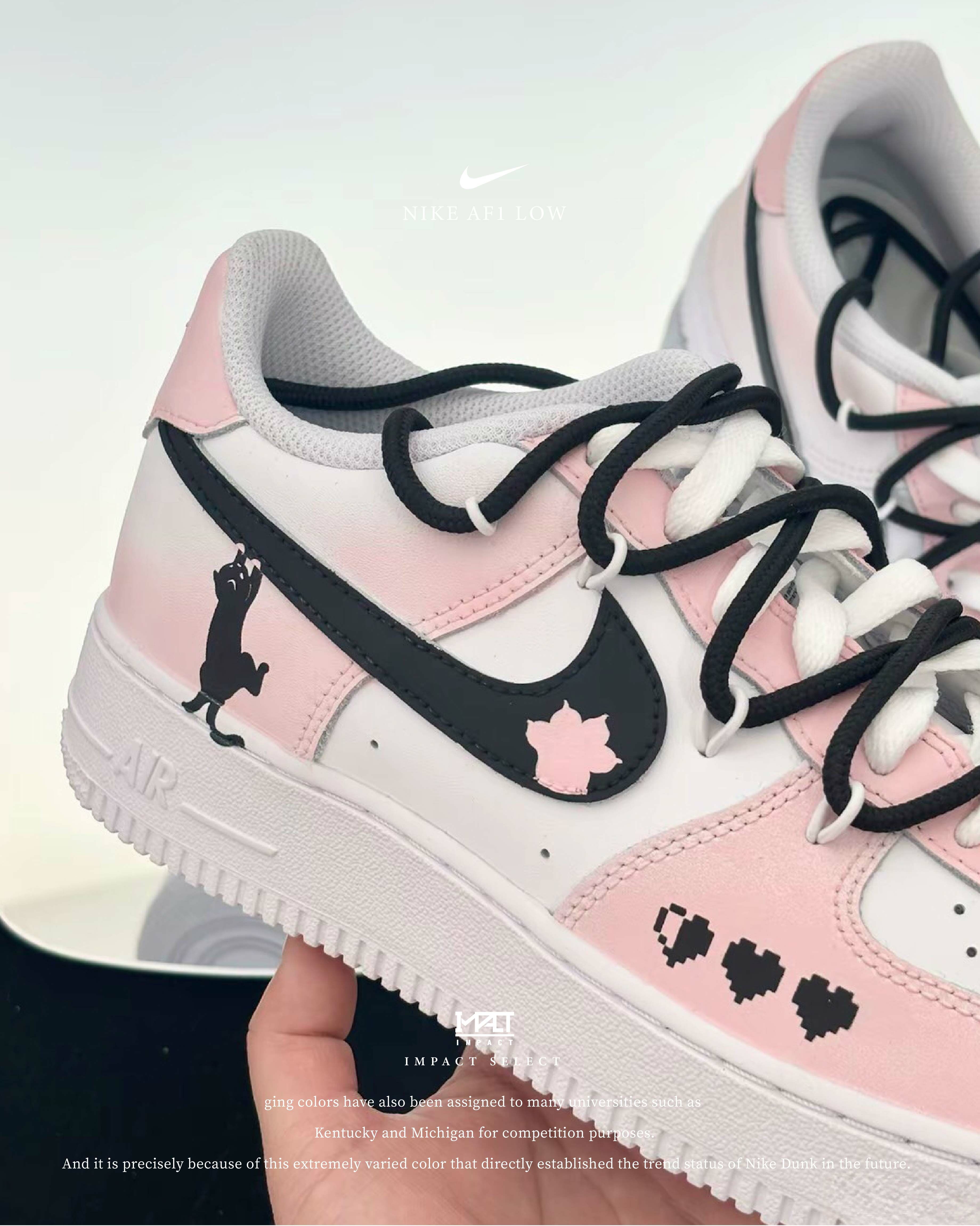 【訂製款】Nike Air Force AF1 Low 頑皮小貓 黑粉 貓咪 少女 女款