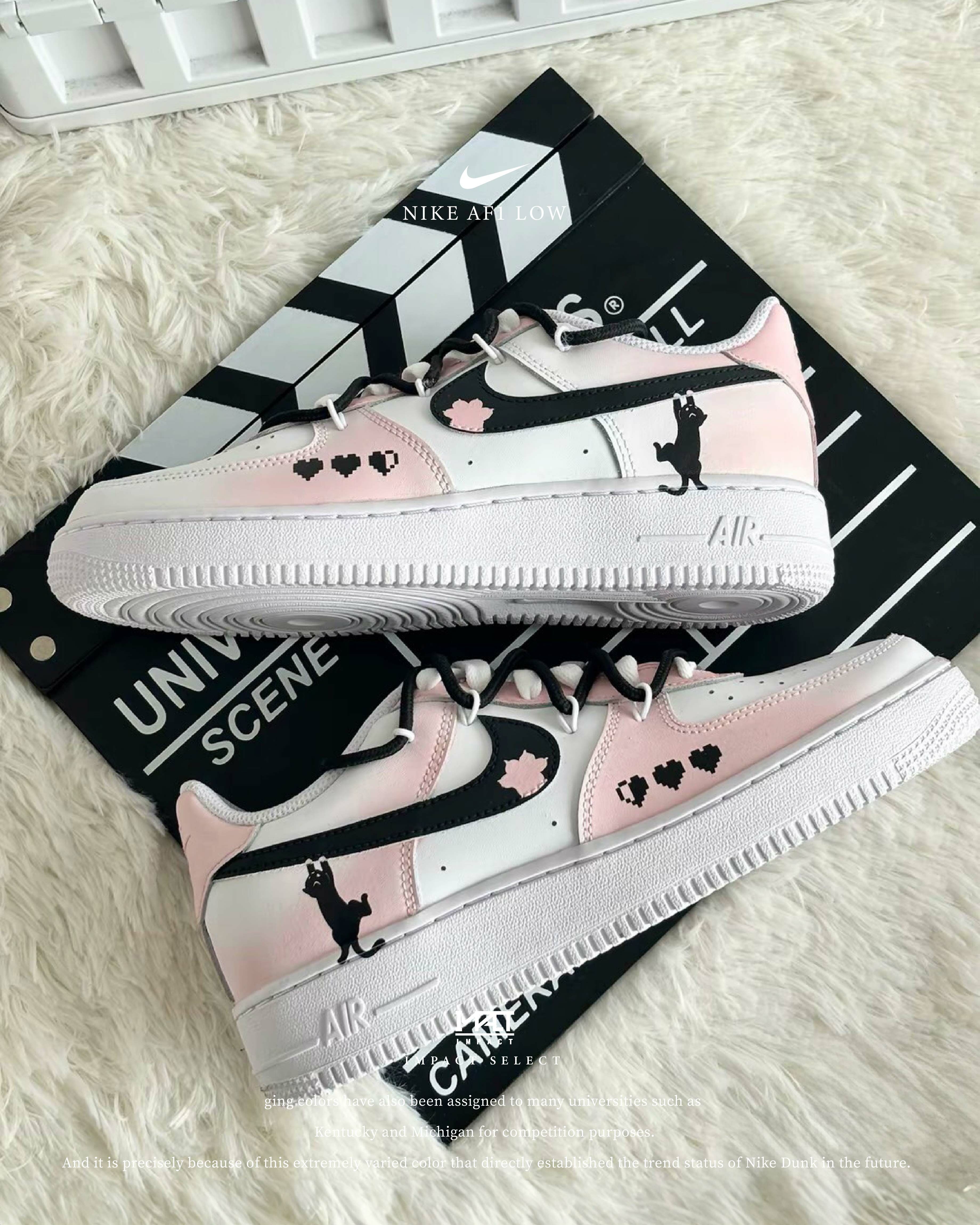 【訂製款】Nike Air Force AF1 Low 頑皮小貓 黑粉 貓咪 少女 女款