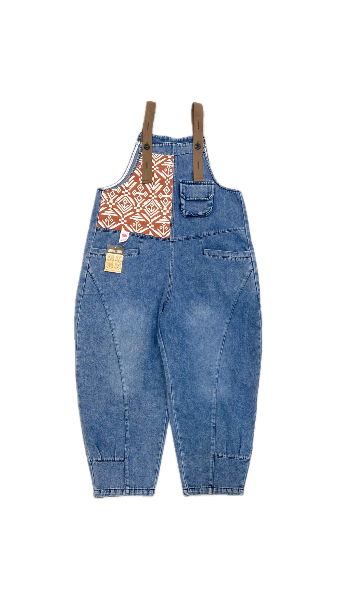 Annstudio / 圖騰吊帶褲-小口袋款