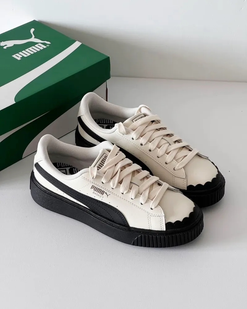 Puma Platform 板鞋 花邊 黑底 oreo奶白 397250-01