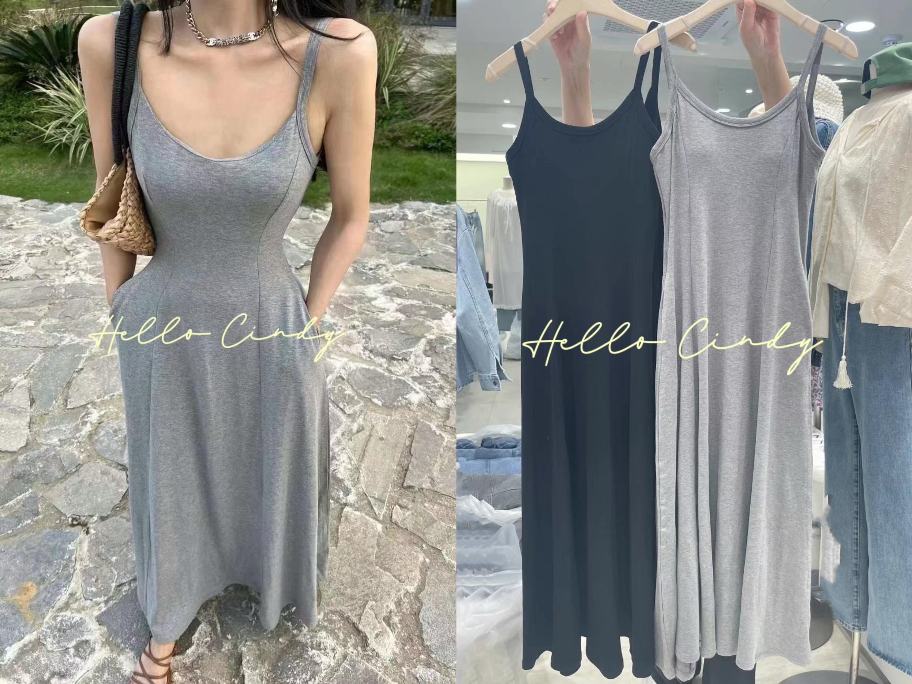 N04029 現貨-正韓夏季爆款美胸縮腰長洋裝（附Bra）