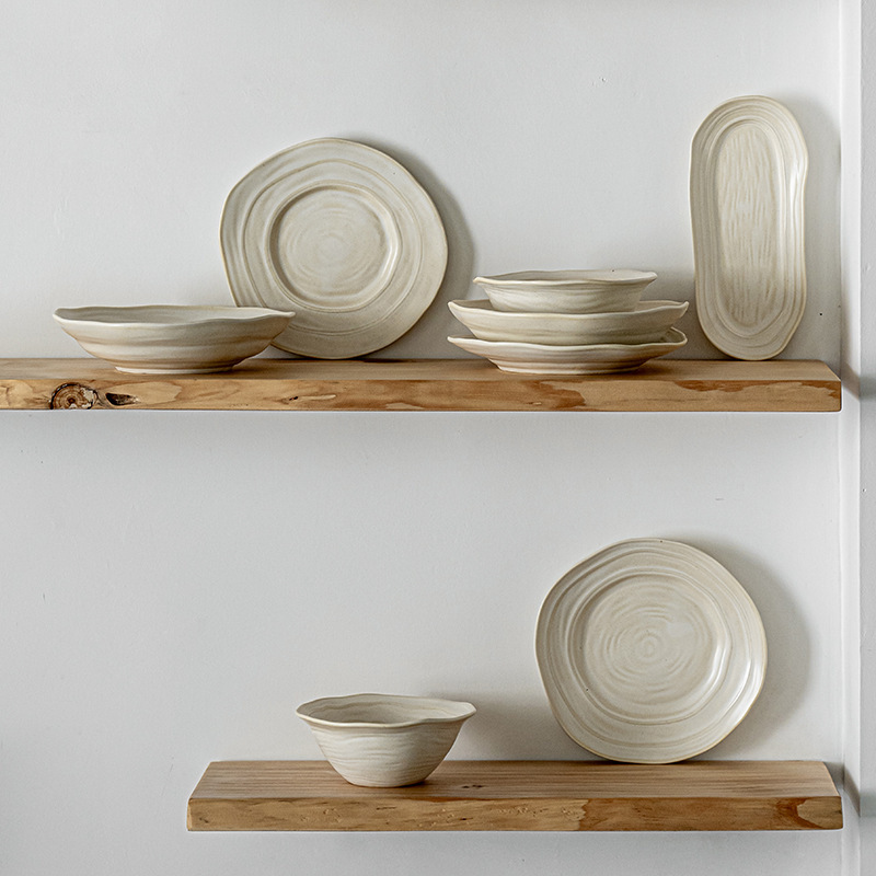 《5887》舊上海手捏波浪陶瓷餐碗