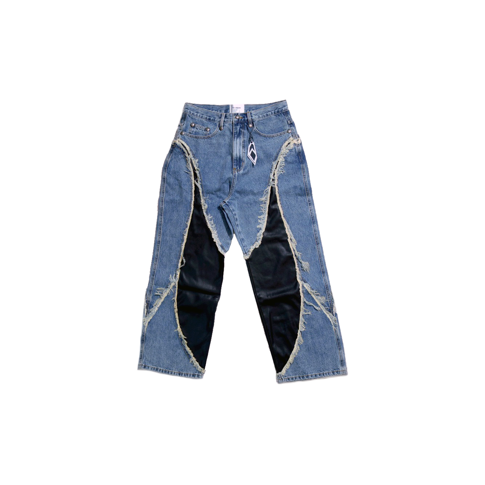 LEATHER DENIM PANTS / 皮革拼接丹寧褲