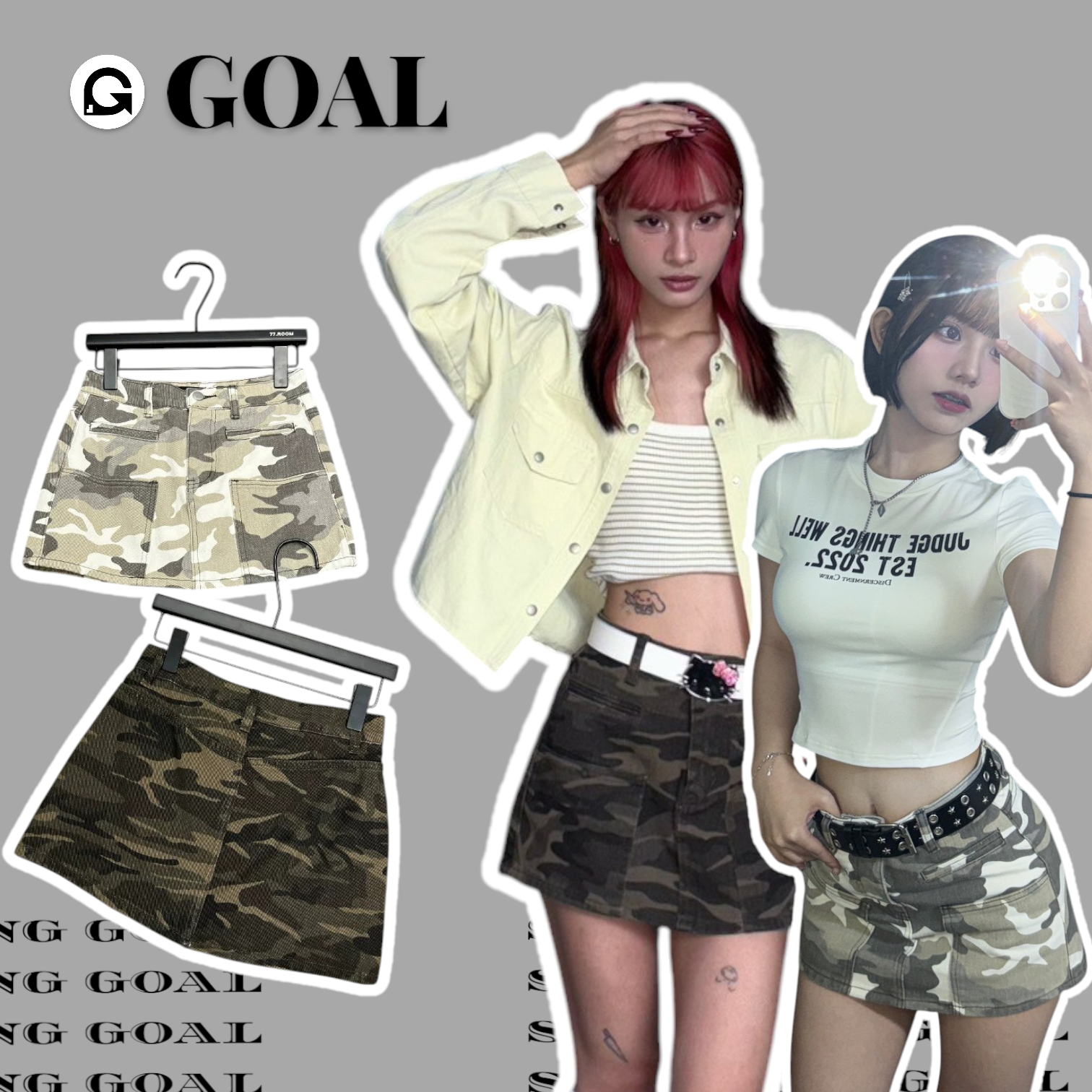 (GOAL) 美式 迷彩 牛仔 短裙 A字裙 褲裙  1087