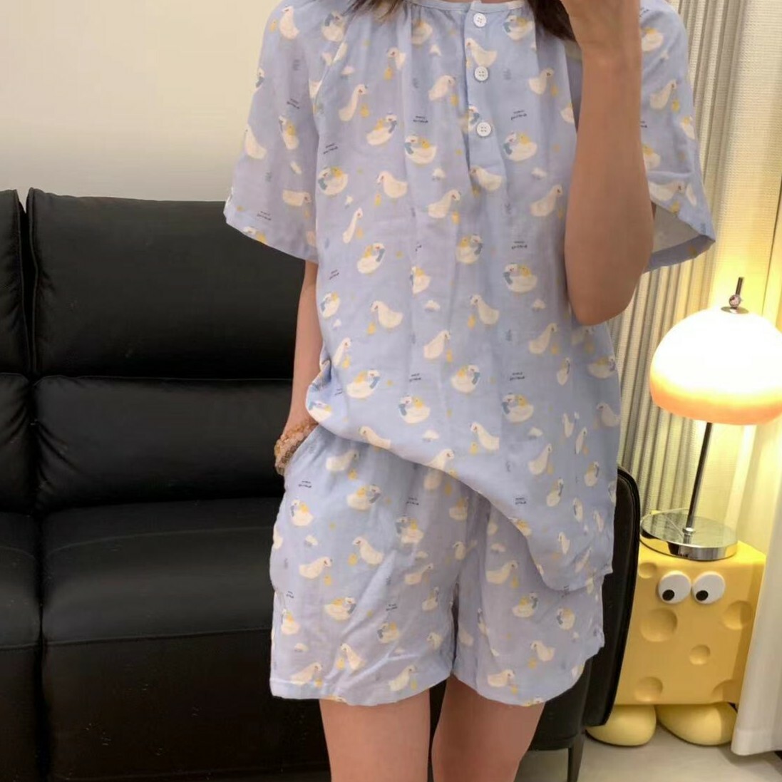 《5888》淺藍滿版小白鴨鴨夏季睡衣套裝