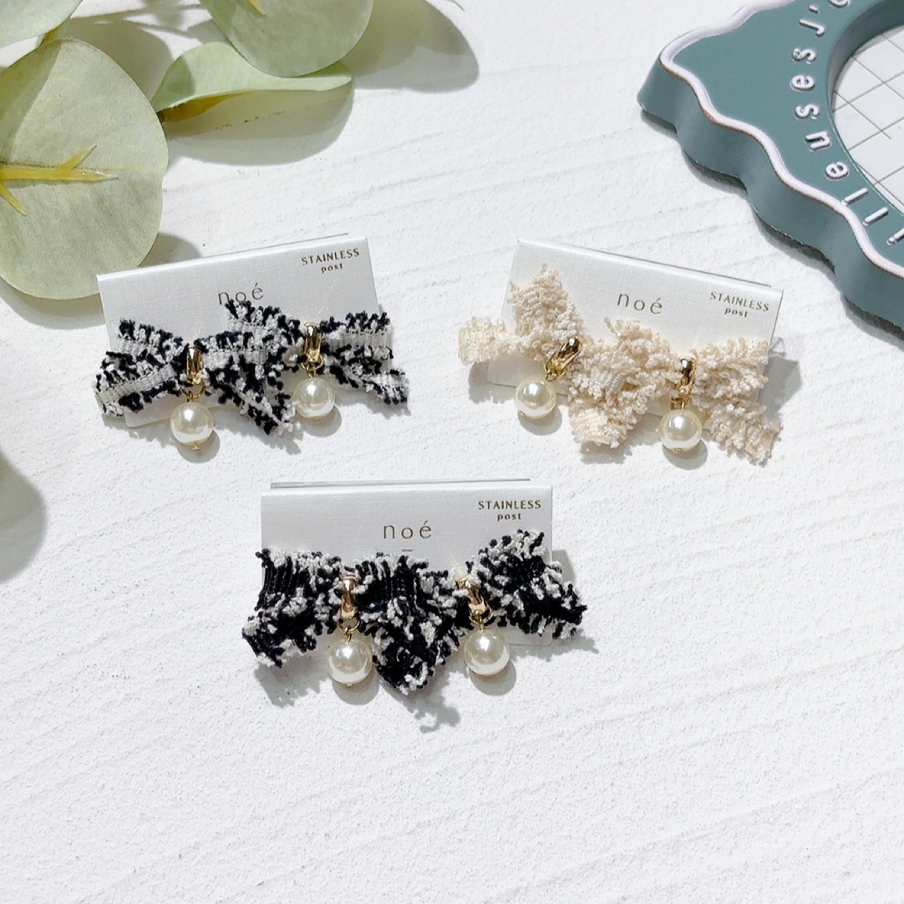 粗花呢蝴蝶結耳環