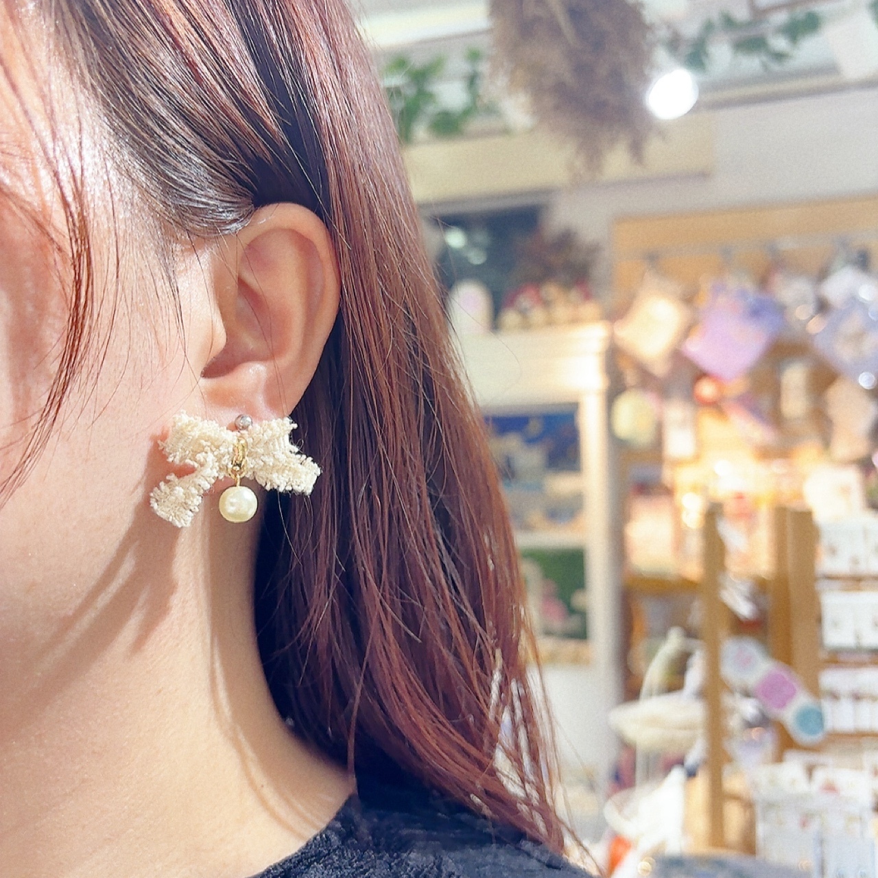 粗花呢蝴蝶結耳環