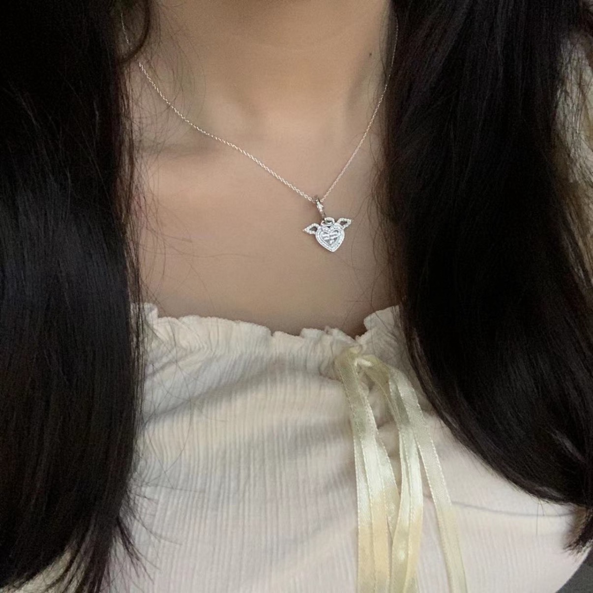 PANDORA 潘多拉 閃耀心形天使之翼 925銀 項鍊