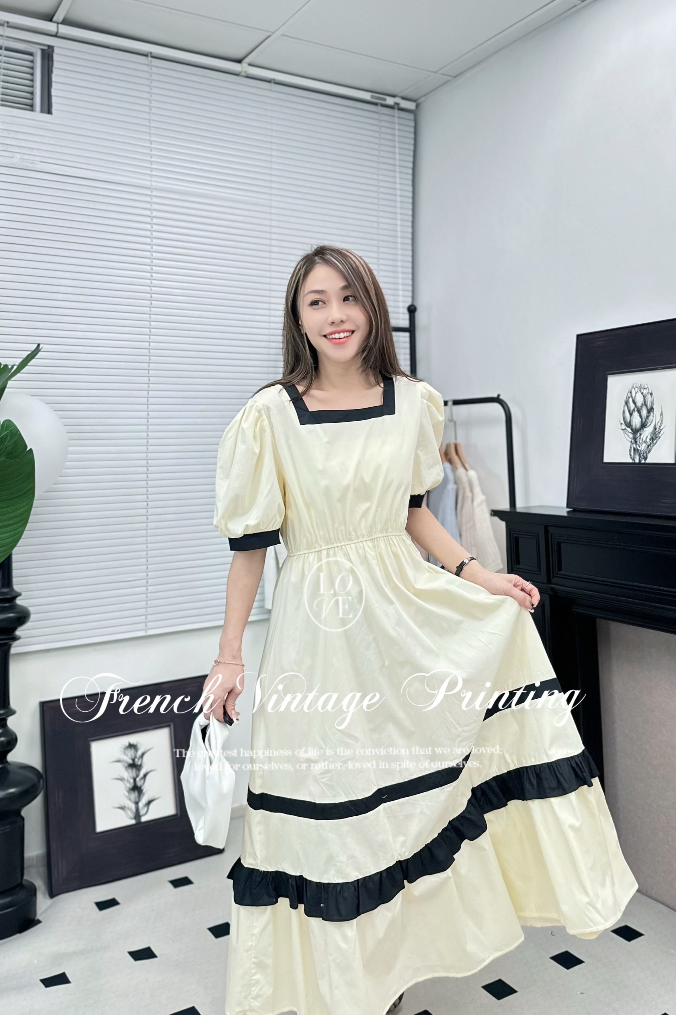 OP#7183🤍法式油畫框影連身裙