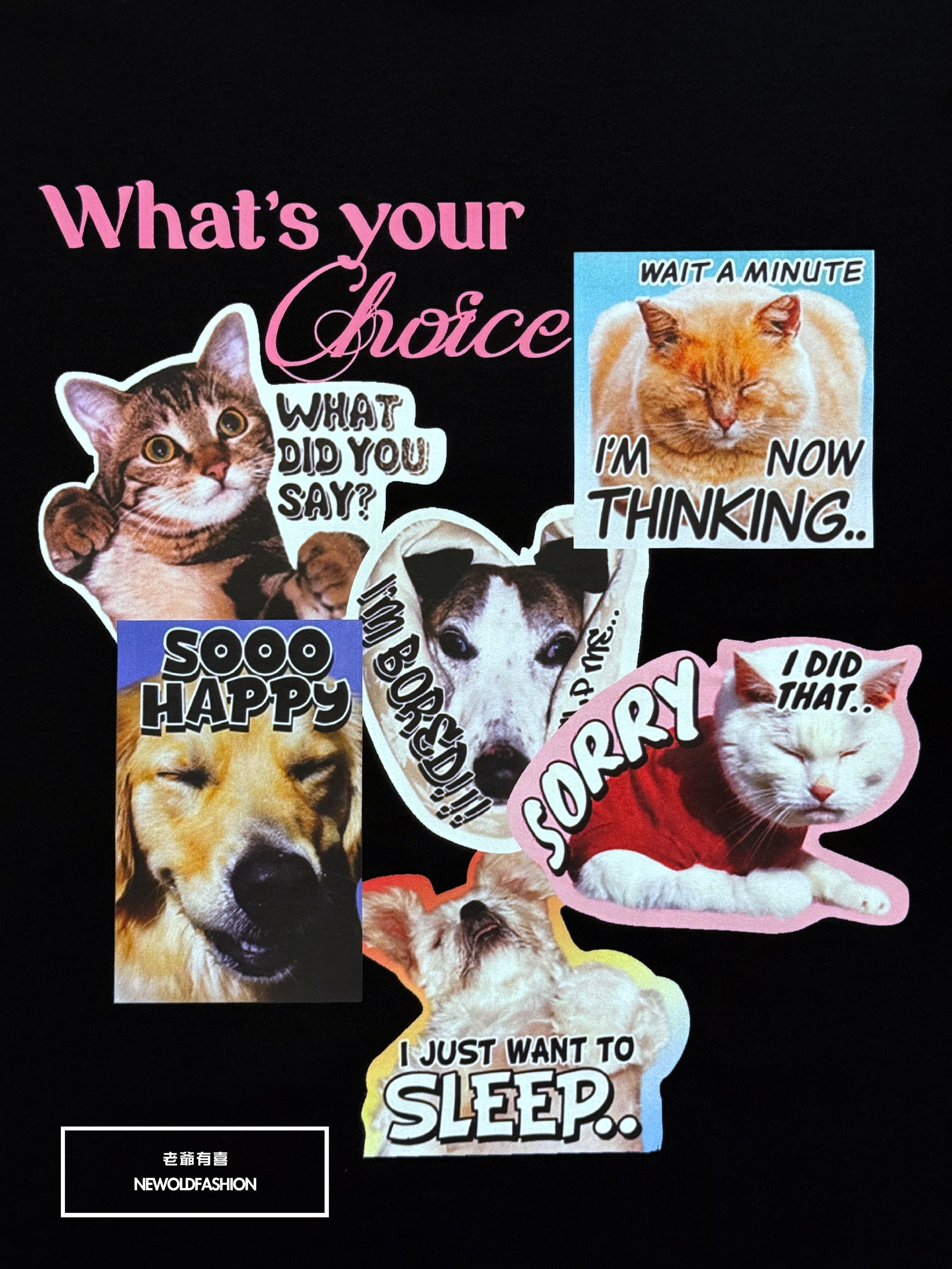 『新品上市』重磅貓狗便利貼短T(NOF25038186)-黑