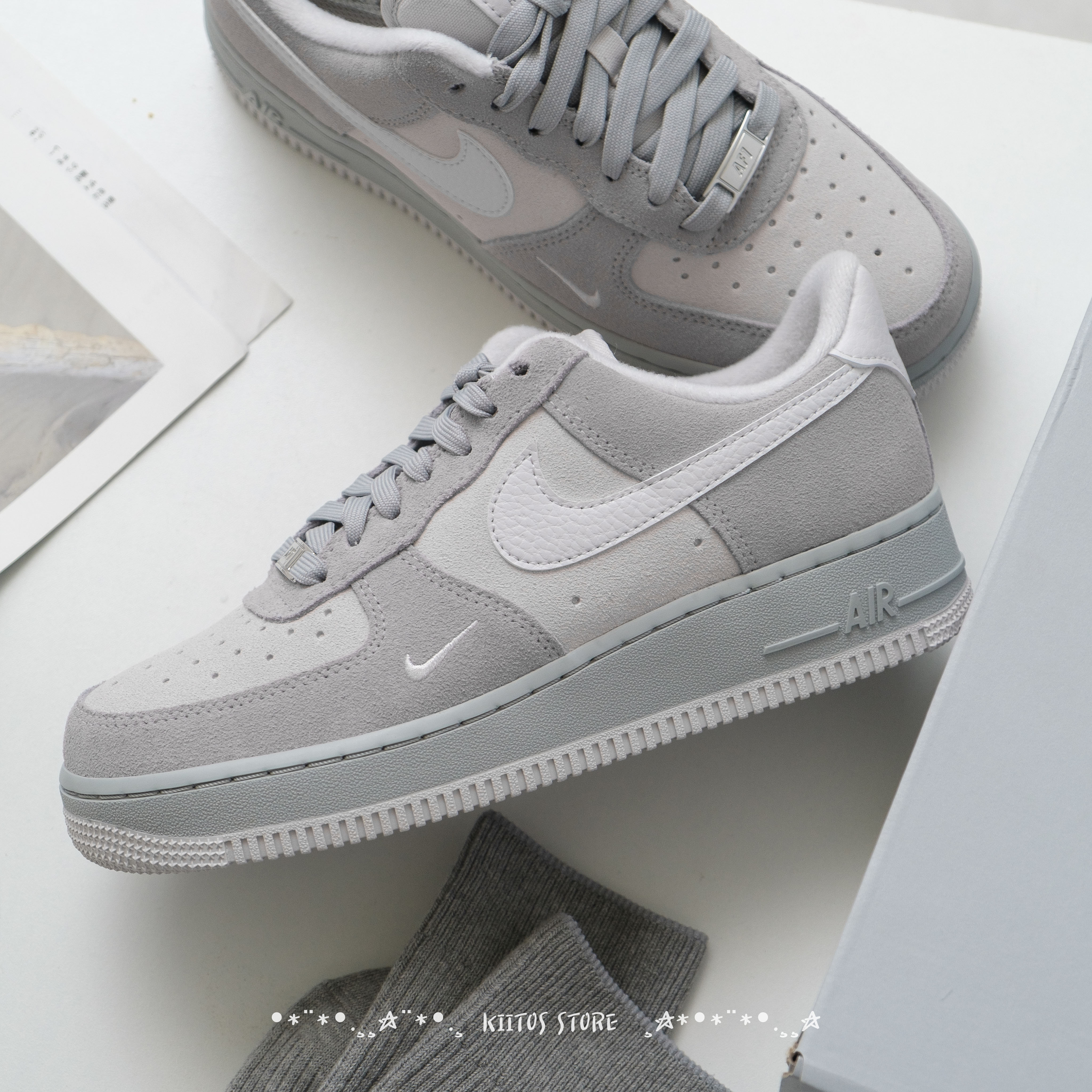 Nike Air Force 1  莫蘭迪灰 米灰 小勾 灰白 女鞋 HV3876-077