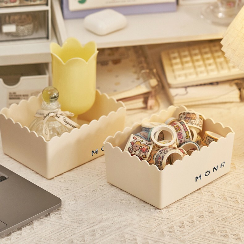 《5894》奶油波浪花邊桌面收納筐