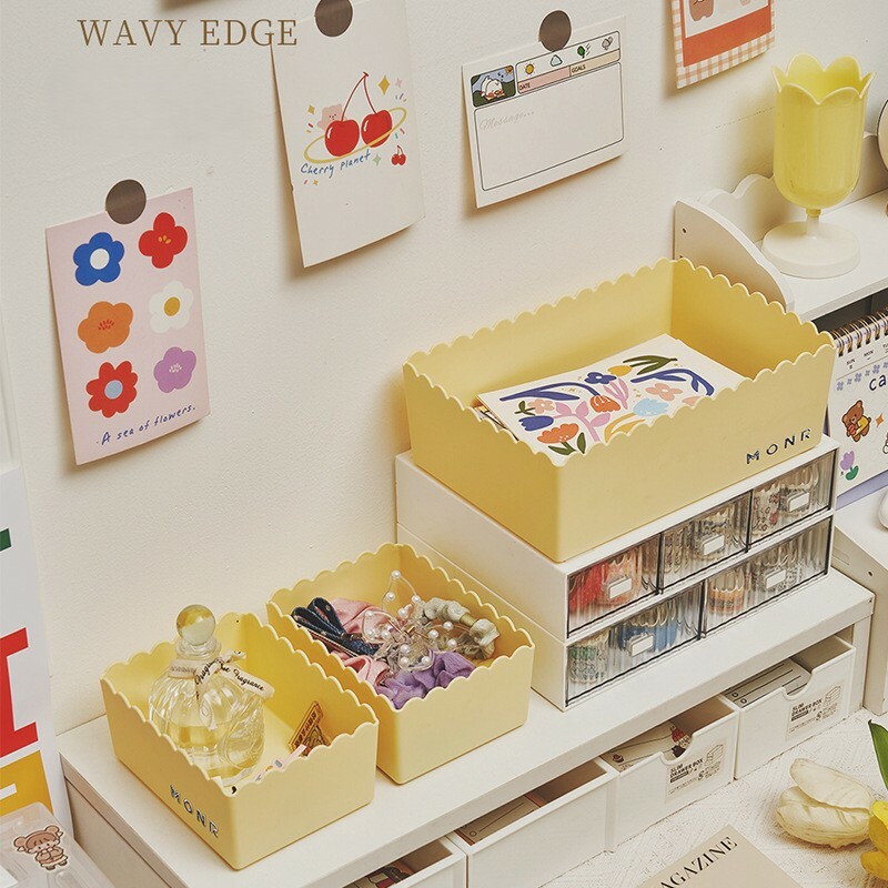 《5894》奶油波浪花邊桌面收納筐