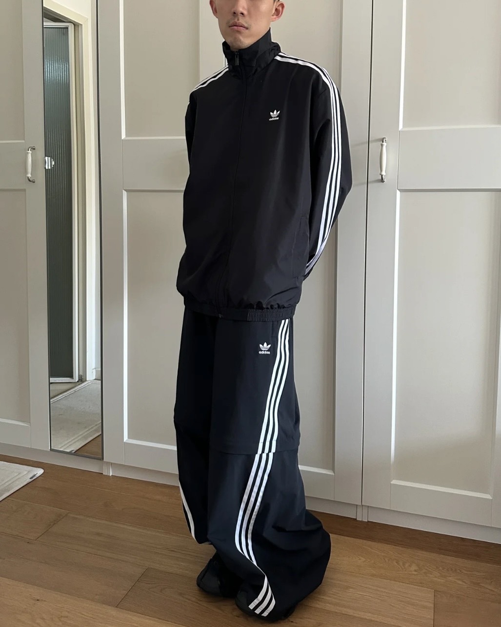 <買1送3???>Adidas Originals Tp Oversized Zip Off 三線 可拆卸 闊腿褲 黑 灰