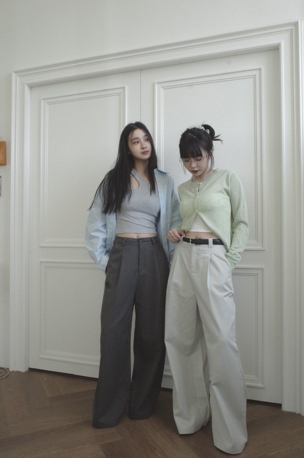 <女裝現貨💗> A024 高腰西裝壓折寬褲(附腰帶) 兩色