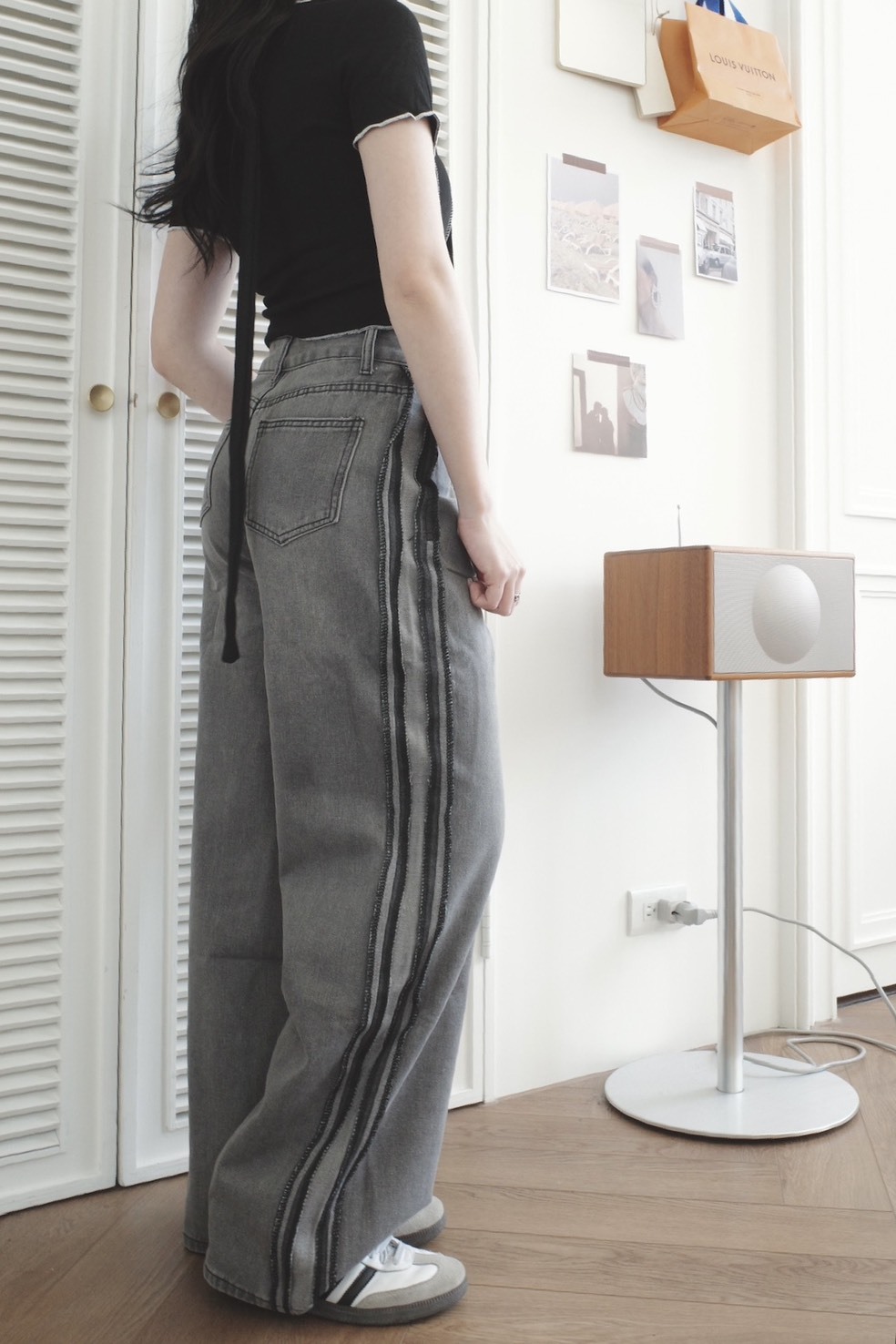 <女裝現貨💗> A025 毛邊抽繩高腰寬鬆直筒牛仔褲 兩色