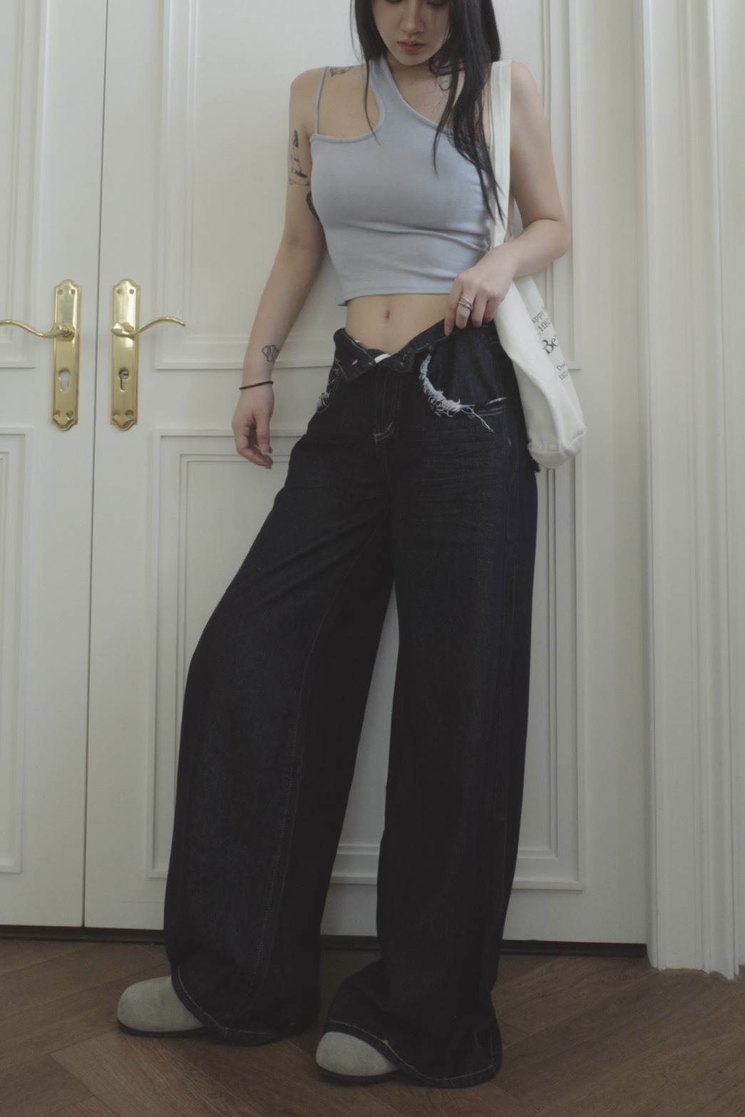 <女裝現貨💗> A027 高個子必備抓鬚口袋軟牛仔褲 一色