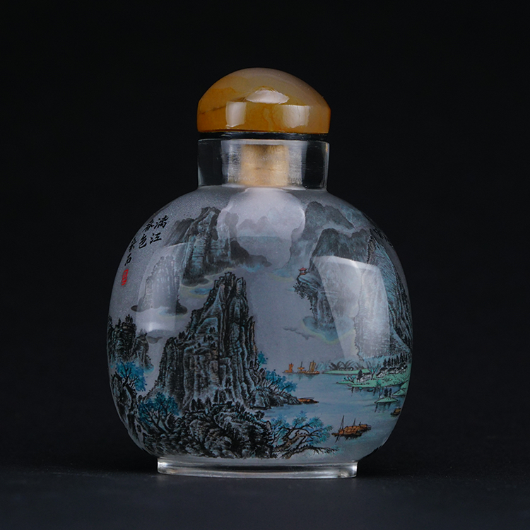 鹿港窯典藏內畫工藝|山水雙景鼻煙壺 灕江春色與北國風光共繪壯麗山河之美