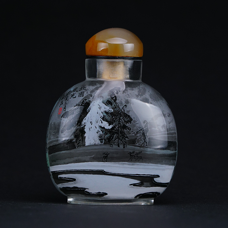 鹿港窯典藏內畫工藝|山水雙景鼻煙壺 灕江春色與北國風光共繪壯麗山河之美