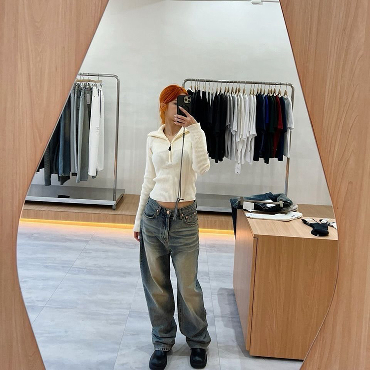 羅紋半拉鍊針織上衣