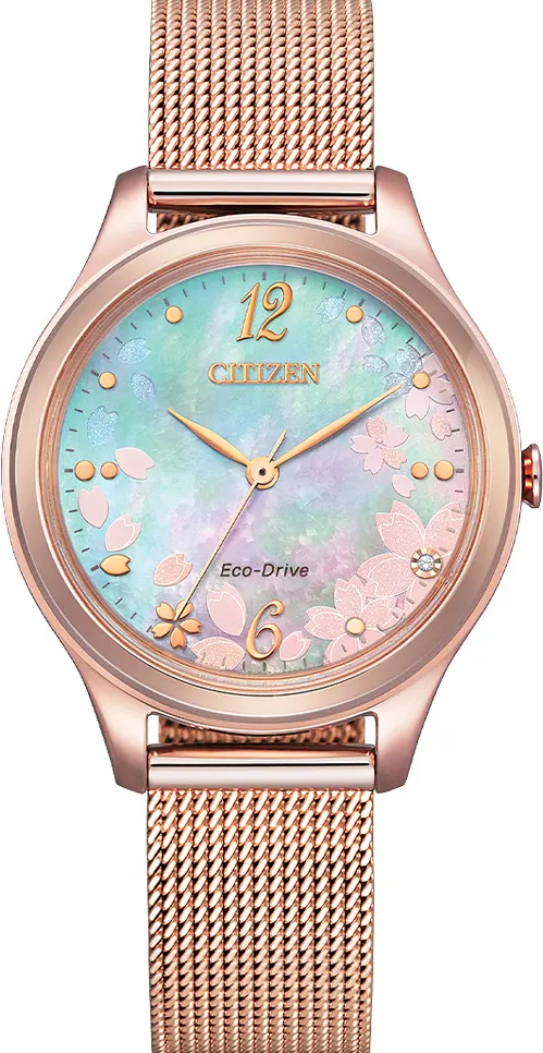 萬年鐘錶 - Citizen 星辰錶   玫瑰金光動能珍珠貝櫻花限定米蘭錶帶女錶  EM0508-80D  錶徑 32MM