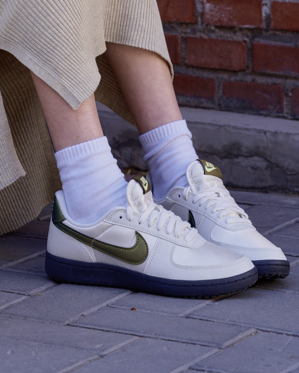 Nike Field General 米白 黃綠 緞面 復古 焦糖底 低筒休閒鞋