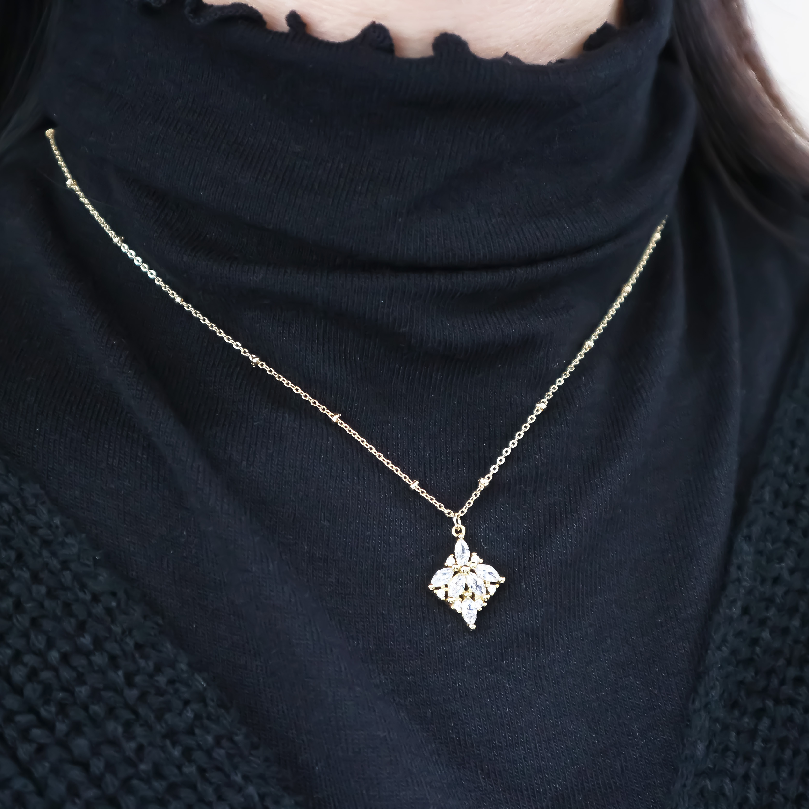 方菱鋯石項鍊-14K注金