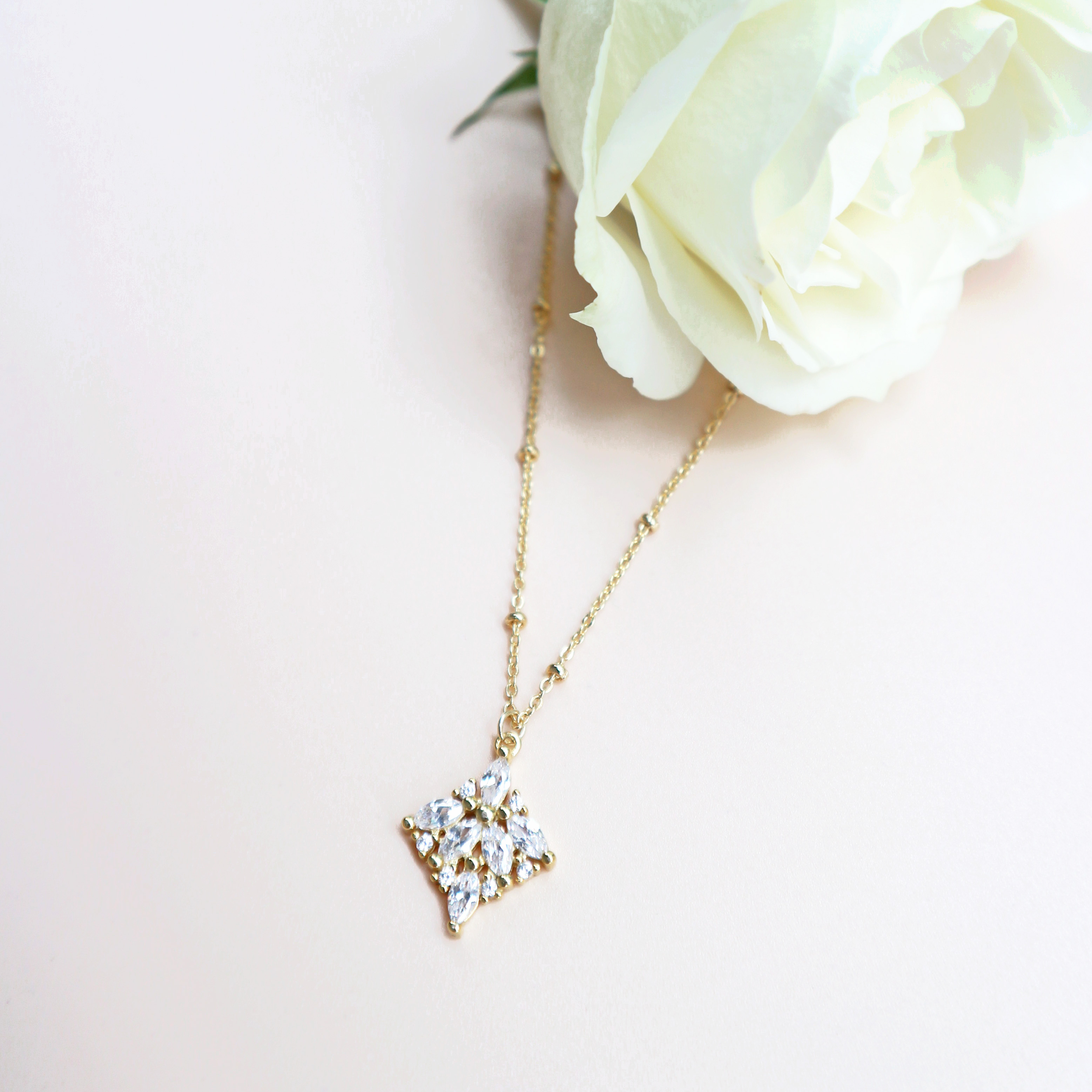 方菱鋯石項鍊-14K注金