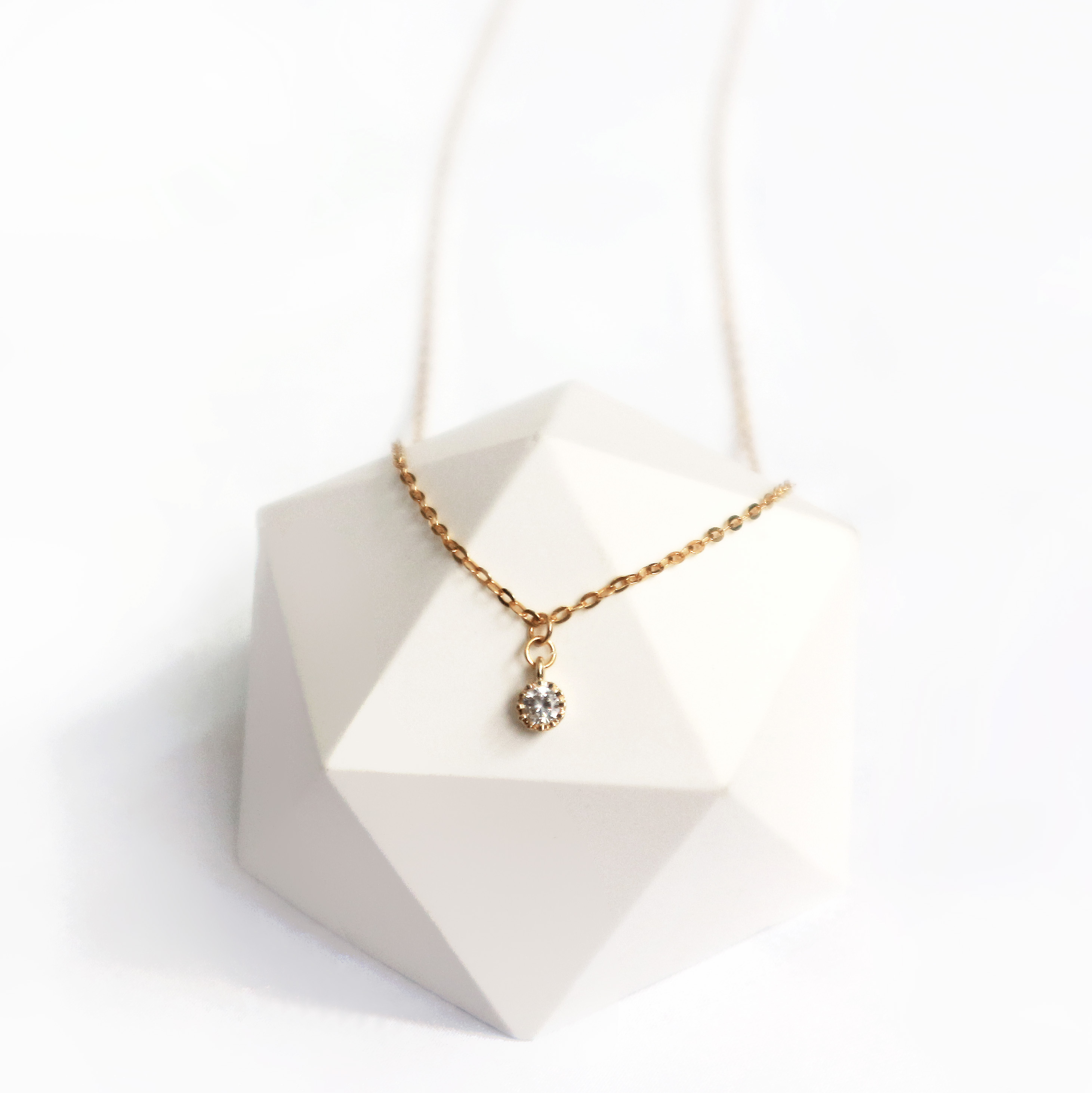 鋯石項鍊-白-14K注金