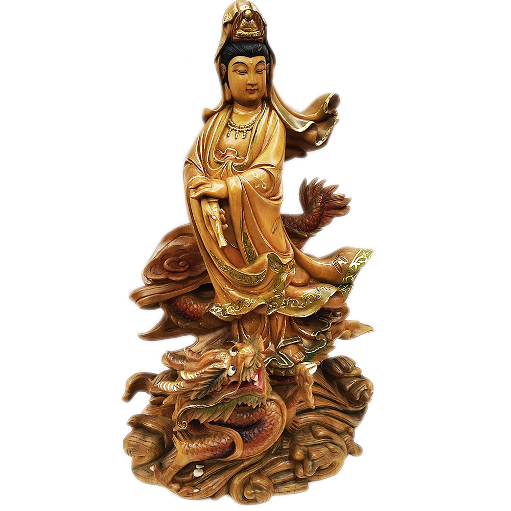 騎龍觀音描金彩繪{樟木}50公分【十方】137892