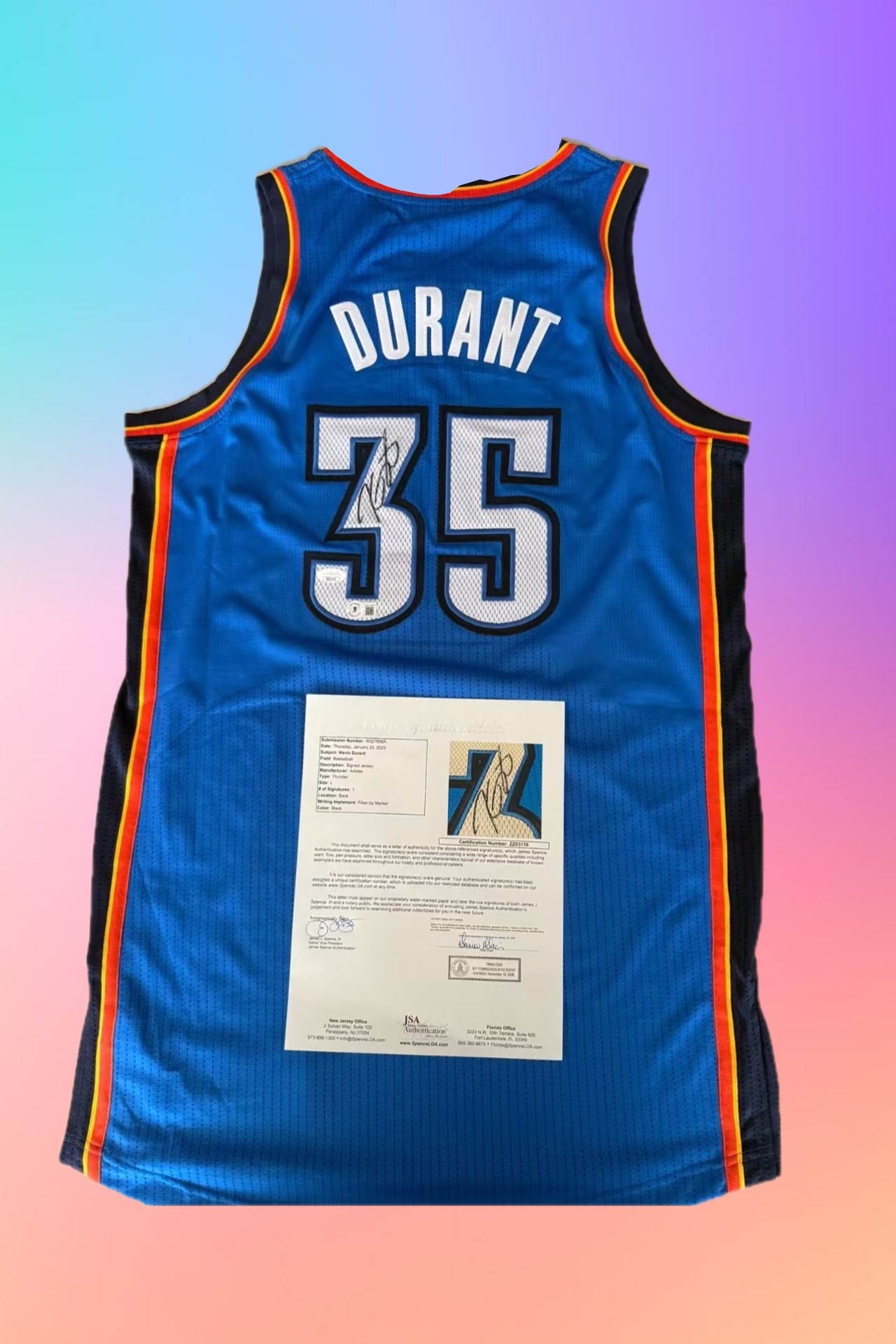 Kevin Durant Thunder Autographed AU Jersey
